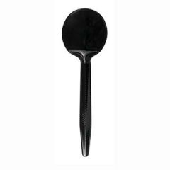 Max Packaging SSB 40 1M Medium Weight Black Plastic Soup Spoons - Bulk