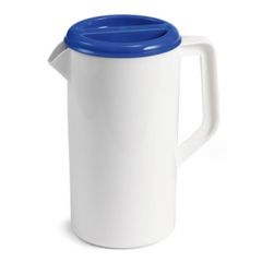 Tablecraft 144W 2-1/2 Qt White Pitcher w/ Blue 3 Way Sanitary Lid